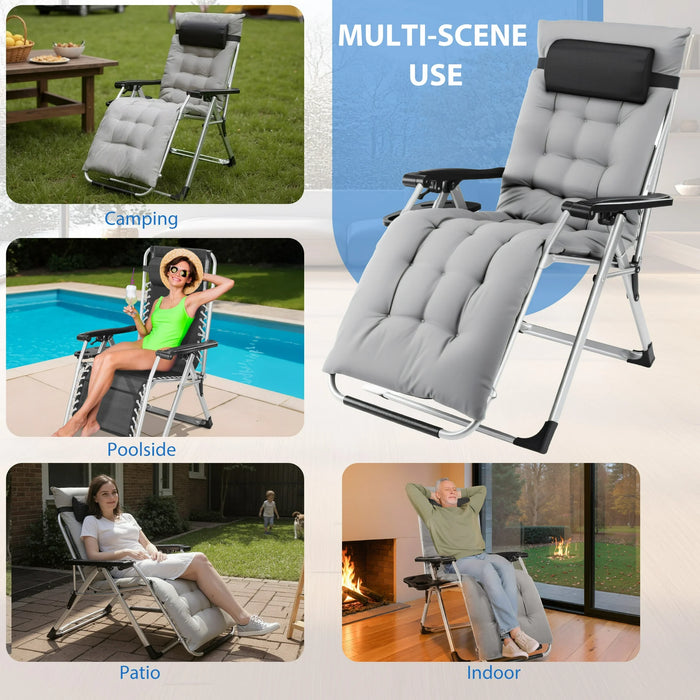 Sybels Zero Gravity Chair with Headrest & Cup Holders - Reclining Outdoor Lounge Chair, Supports 440lbs, Foldable for Backyard, Deck , Gray