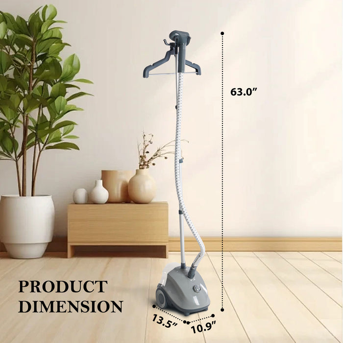 Sybels Standing Garment Steamer – 1500W Strong Power, Wheels for Convenient Mobility, 1.7L Tank Supports 55 Mins Non-Stop Steaming, Professional 45-Second Fast Heat Wrinkle Eraser, Grey