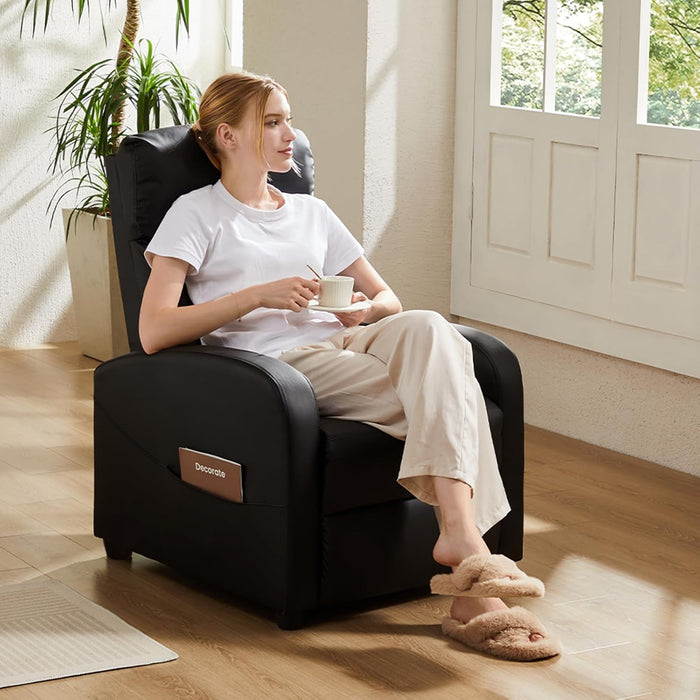 Sybels Compact Massage Recliner - Space-Saving PU Leather Chair with Lumbar Support for Home Theater, Black