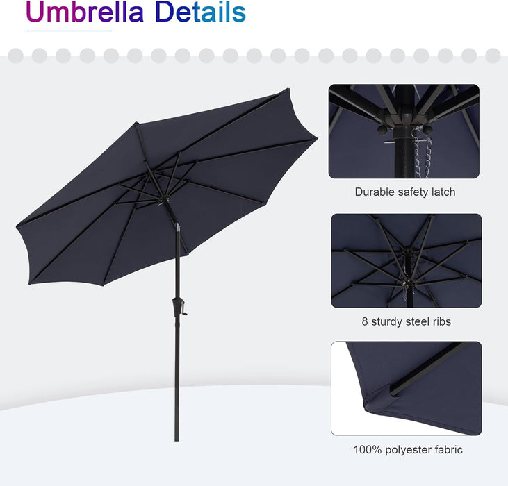 Dozzle 9 ft Patio Umbrella with Tilt & Crank, 8-Rib Outdoor Market Umbrella for Table, Navy Blue