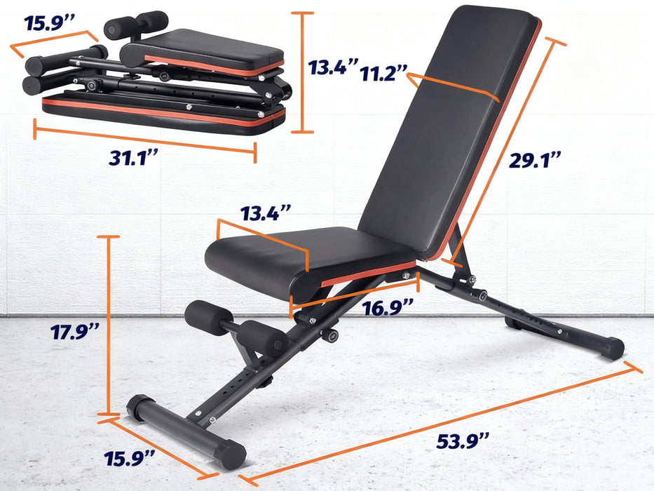Sybels Heavy Duty Foldable Workout Bench, 795LBS Capacity with Commercial-Grade Steel & Adjustable Design, for Home Gym Strength Training