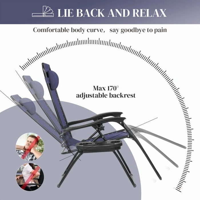 Sybels 2-Pack Zero Gravity Reclining Lounge Chairs, Portable Folding Outdoor Chairs with Adjustable Headrest, Cup Holders & Ergonomic Support, Blue
