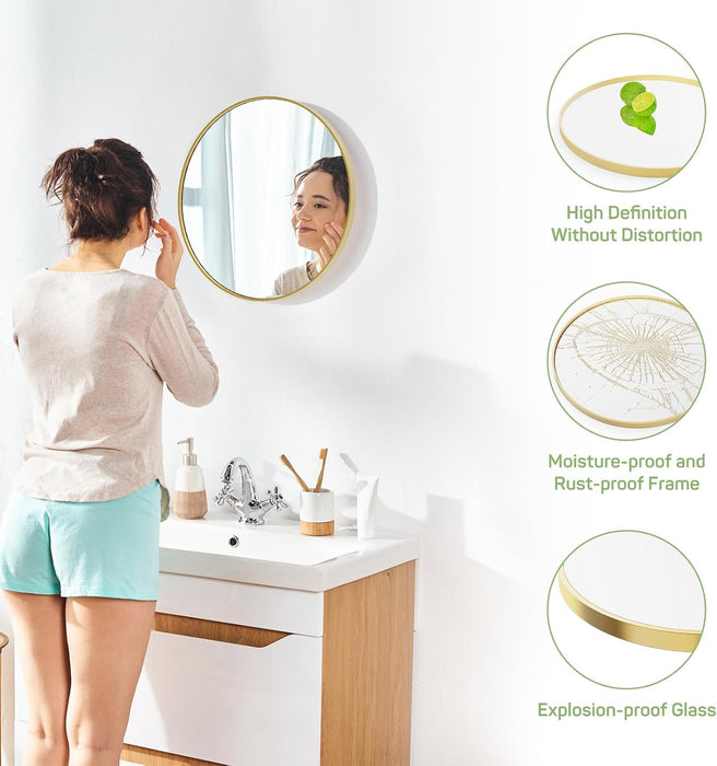 Sybels 20"Gold Round Wall Mirror - Perfect for Bathroom Vanity, Living Room, Entryway