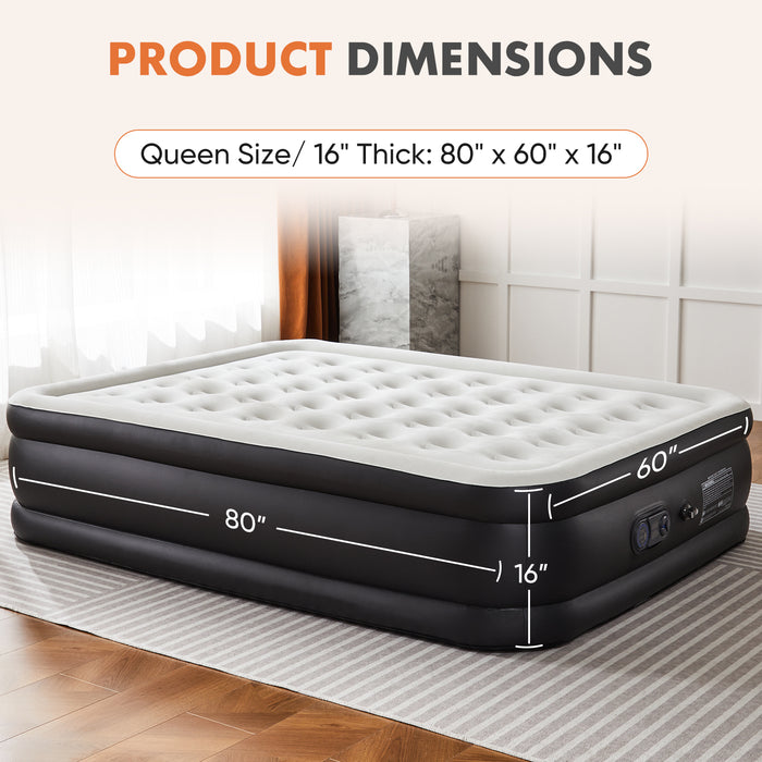 Sybels Queen Air Mattress 16" with Built-in Pump - Waterproof Raised Inflatable Bed for Camping, Home & Guest Use