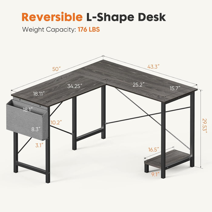 Sybels 51-inch L-Shaped Gaming Computer Desk with CPU Stand & Side Bag, Corner PC Workstation for Home Office, Small Space Saver,Gray