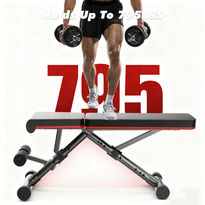 Sybels Heavy Duty Foldable Workout Bench, 795LBS Capacity with Commercial-Grade Steel & Adjustable Design, for Home Gym Strength Training