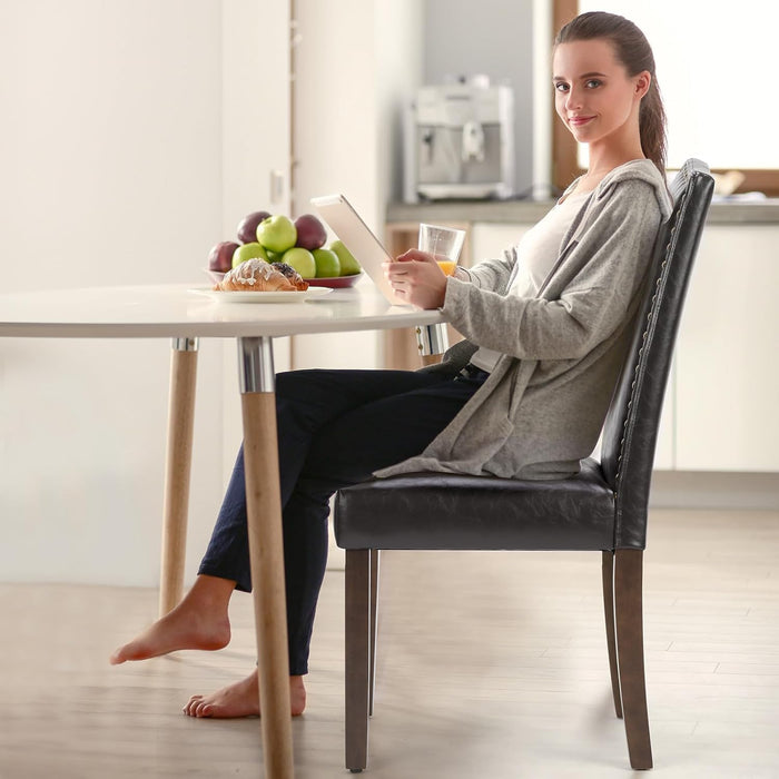 Sybels Set of 2 Modern Dining Chairs with Padded Leather Seat and Wooden Legs for Living Room, Dining Room, Dark Brown