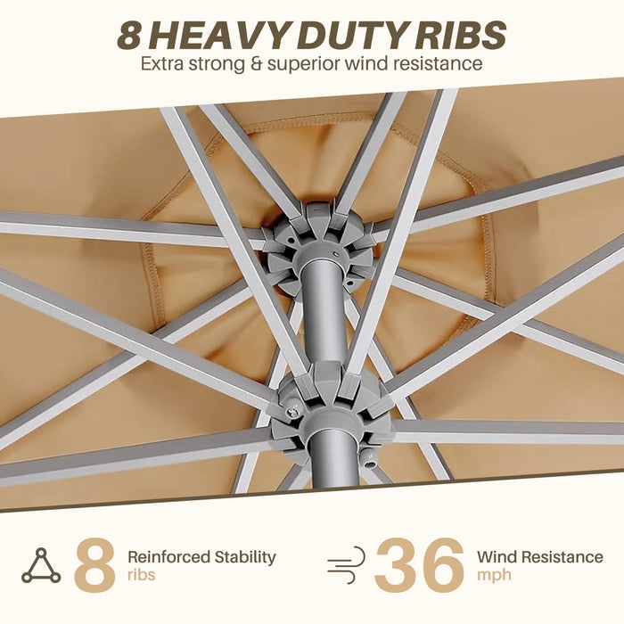 Patio Umbrella, 9 FT Outdoor Umbrellas Waterproof for Pool Table Deck Porch Yard Garden, Market Umbrella with 8 Sturdy Ribs, Push Button Tilt and Crank