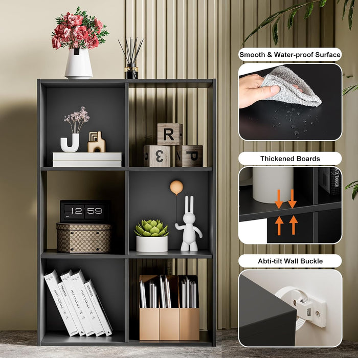 Sybels Cube Storage Shelf, 6-Cube Bookshelf with Removable Dividers，a Versatile Organizer , suitable for living rooms, home offices, and bedrooms, Black