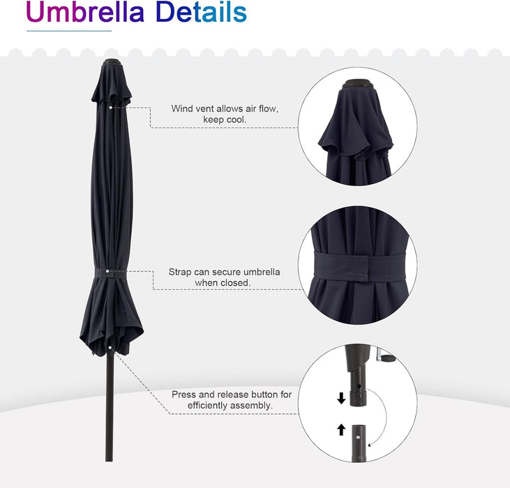Dozzle 9 ft Patio Umbrella with Tilt & Crank, 8-Rib Outdoor Market Umbrella for Table, Navy Blue