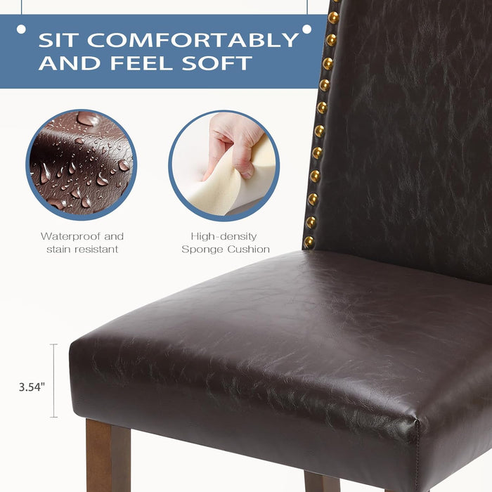 Sybels Set of 2 Modern Dining Chairs with Padded Leather Seat and Wooden Legs for Living Room, Dining Room, Dark Brown