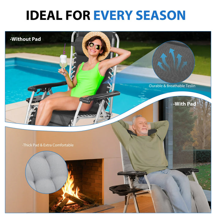 Sybels Zero Gravity Chair with Headrest & Cup Holders - Reclining Outdoor Lounge Chair, Supports 440lbs, Foldable for Backyard, Deck , Gray