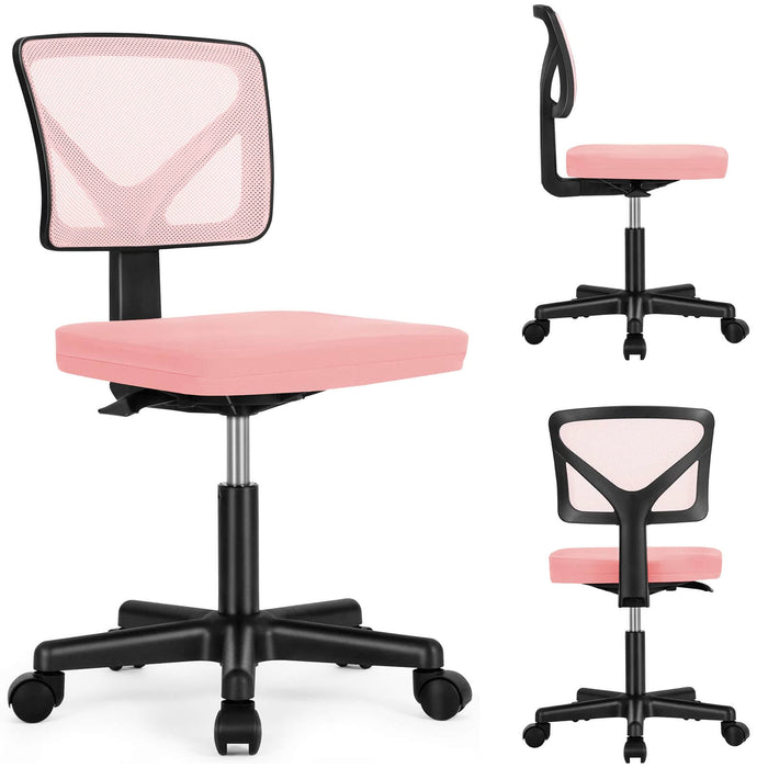 Sybels Adjustable Mesh Office Chair - Padded Seat, Low Back Support, 360° Swivel & Smooth Rolling Casters, Pink