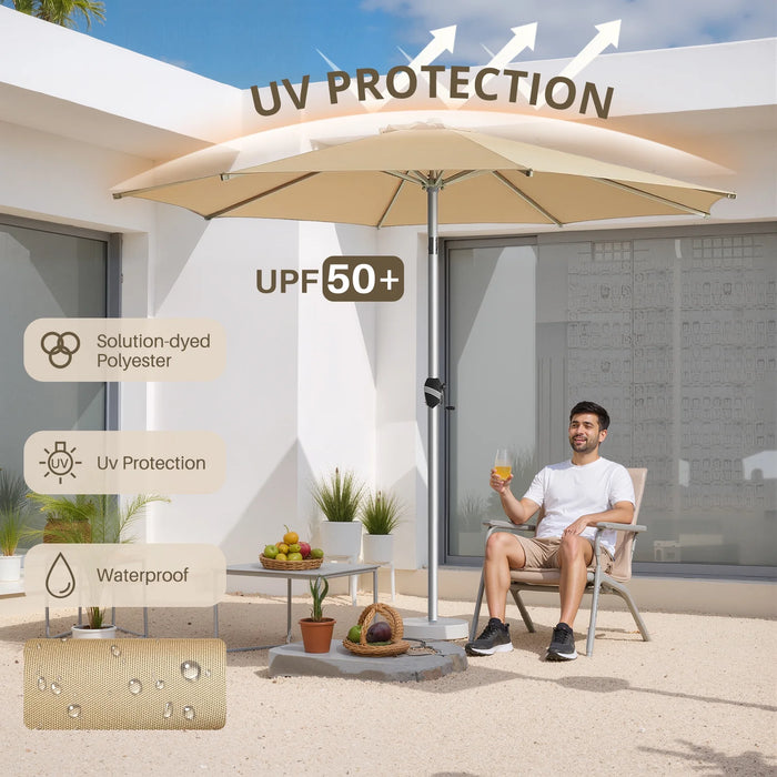 Patio Umbrella, 9 FT Outdoor Umbrellas Waterproof for Pool Table Deck Porch Yard Garden, Market Umbrella with 8 Sturdy Ribs, Push Button Tilt and Crank