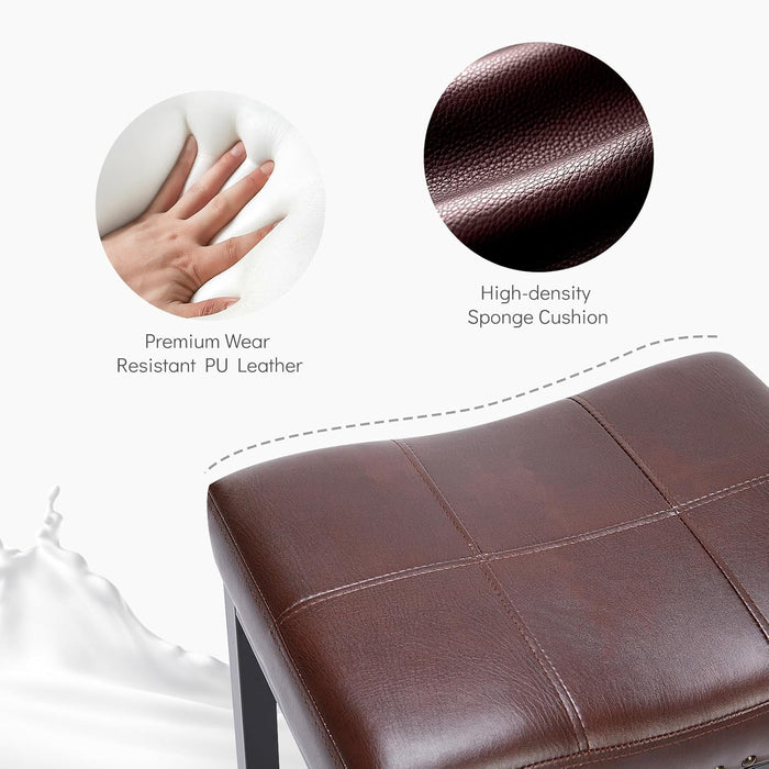 Sybels 24" Saddle Bar Stools (Set of 2) - PU Leather Counter Stools with Footrest for Kitchen Island, Cafe，Brown
