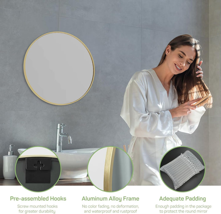 Sybels 30" Gold Round Wall Mirror - Perfect for Bathroom Vanity, Living Room, Entryway