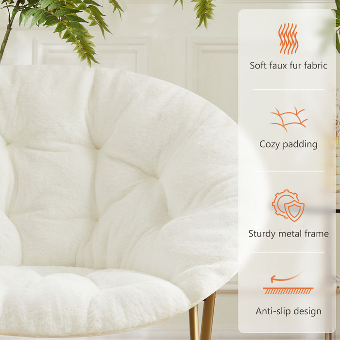 Sybels Cozy Saucer Chair: XL faux fur lounger for bedrooms, dorms & gaming，Foldable moon/mushroom design saves space， White