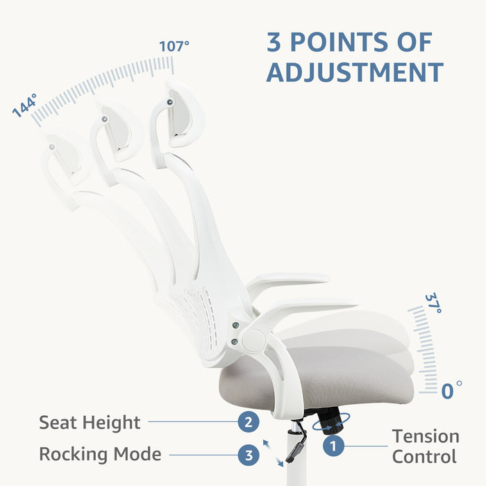 Sybels Ergonomic High Back Mesh Office Chair - Adjustable Headrest & Lumbar Support, Flip-Up Arms, 360° Swivel with Rolling Casters for Home Office, Grey