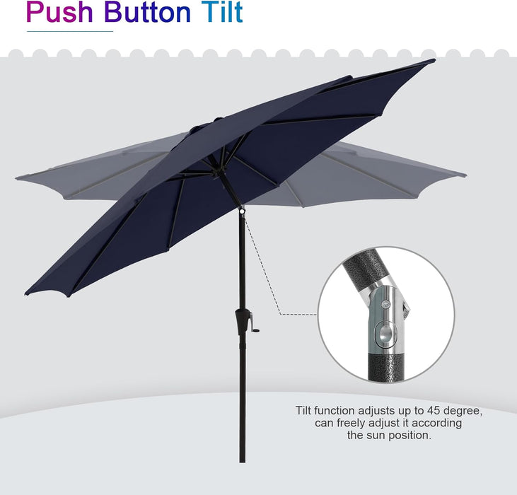 Dozzle 9 ft Patio Umbrella with Tilt & Crank, 8-Rib Outdoor Market Umbrella for Table, Navy Blue