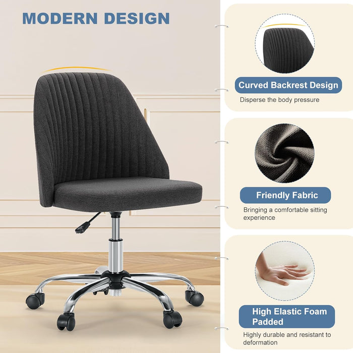 Sybels Modern Office Chair: Armless Swivel Desk Chair with Wheels, Adjustable Height Rolling Task Chair for Home,Dark Gray