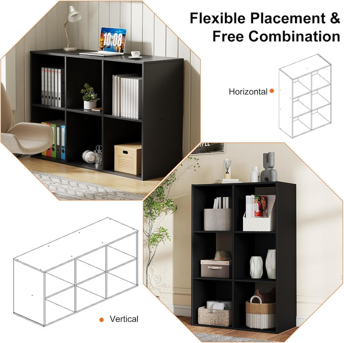 Sybels Cube Storage Shelf, 6-Cube Bookshelf with Removable Dividers，a Versatile Organizer , suitable for living rooms, home offices, and bedrooms, Black
