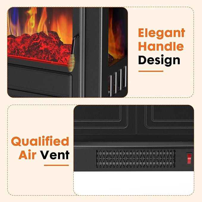 Sybels Compact 26" Corner Electric Fireplace, 1500W/750W Heater with Adjustable 3D Flame - Space-Saving Freestanding Design for Bedroom, Office, Living Room, Black