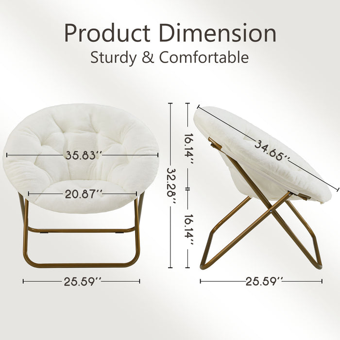 Sybels Cozy Saucer Chair: XL faux fur lounger for bedrooms, dorms & gaming，Foldable moon/mushroom design saves space， White