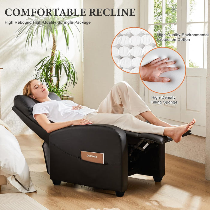 Sybels Compact Massage Recliner - Space-Saving PU Leather Chair with Lumbar Support for Home Theater, Black