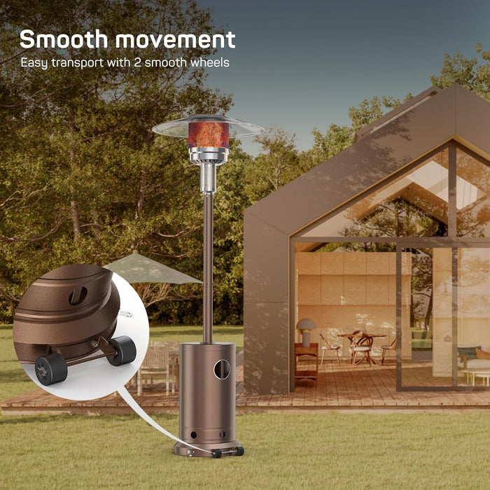 Dozzle 48,000 BTU Propane Patio Heater with Sand Base, Wheels & Auto Safety Shut-Off，and Wind-Resistant Double-Layer Steel