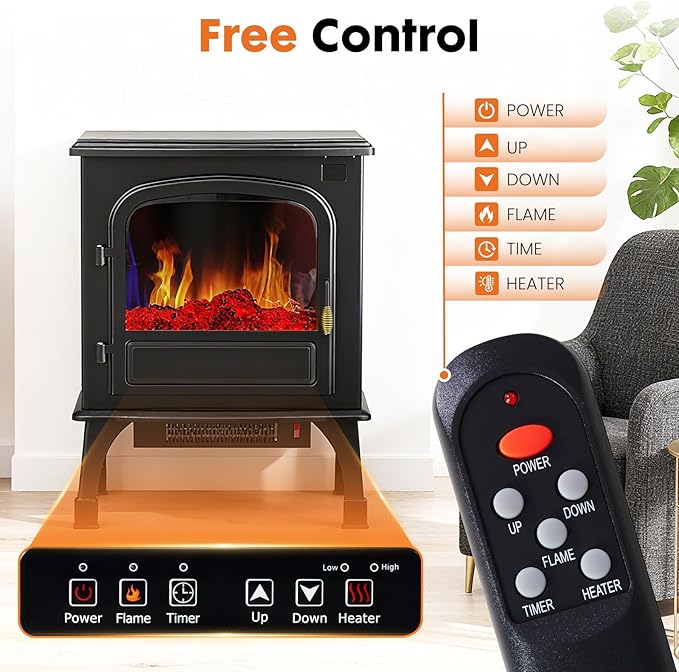 Sybels Compact 26" Corner Electric Fireplace, 1500W/750W Heater with Adjustable 3D Flame - Space-Saving Freestanding Design for Bedroom, Office, Living Room, Black