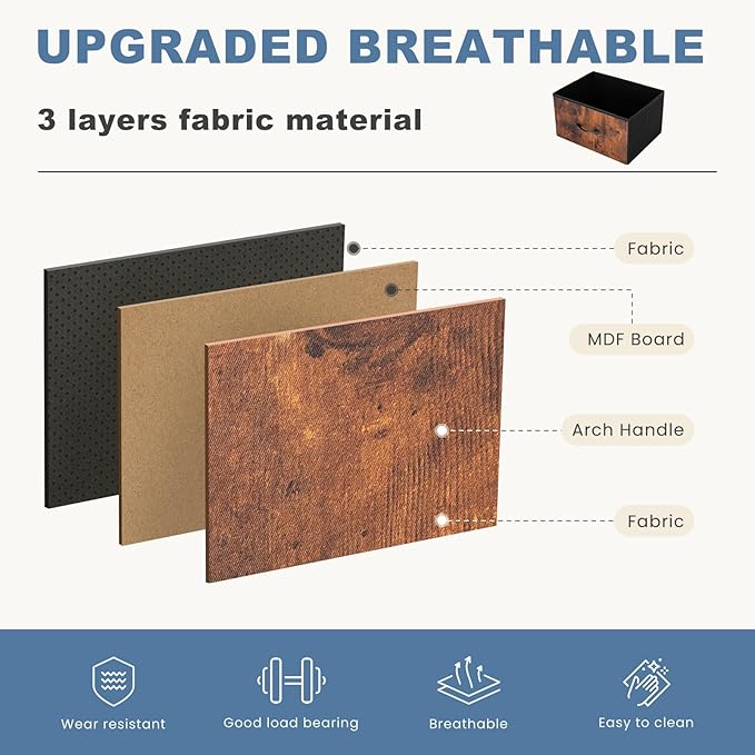 Sybels 20" Tall Bedside Table with 2 Fabric Storage Drawers, Compact Night Stand Dresser with Wooden Top for Bedroom, Dorm Room,Rust(2Pack)