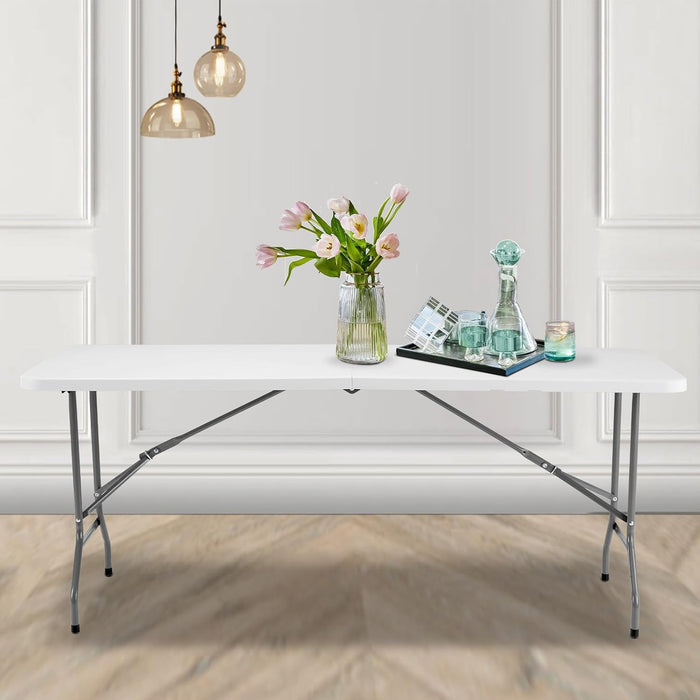 Sybels 6ft Plastic Folding Table, Heavy Duty Portable Desk with Carrying Handle for Camping Picnic Party, Indoor & Outdoor Use
