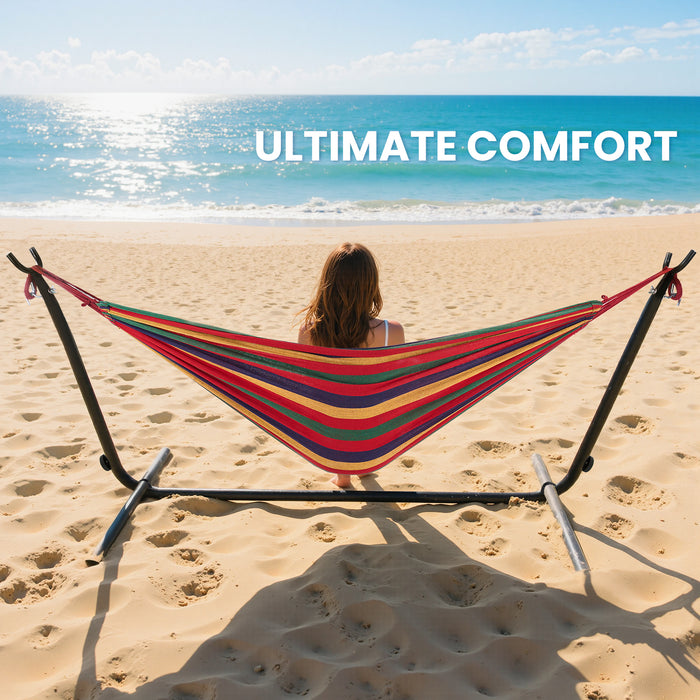 Dozzle 2-Person Heavy-Duty Hammock with Portable Steel Stand and Carry Bag, Ideal for Backyard, Camping, Patio, Beach Outdoor Lounging