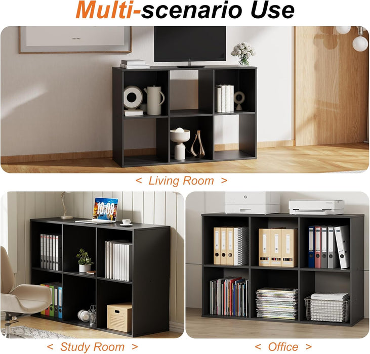 Sybels Cube Storage Shelf, 6-Cube Bookshelf with Removable Dividers，a Versatile Organizer , suitable for living rooms, home offices, and bedrooms, Black