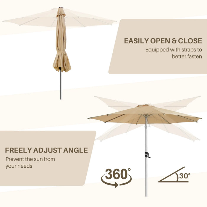 Patio Umbrella, 9 FT Outdoor Umbrellas Waterproof for Pool Table Deck Porch Yard Garden, Market Umbrella with 8 Sturdy Ribs, Push Button Tilt and Crank