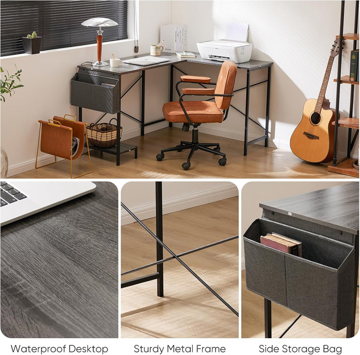 Sybels 51-inch L-Shaped Gaming Computer Desk with CPU Stand & Side Bag, Corner PC Workstation for Home Office, Small Space Saver,Gray