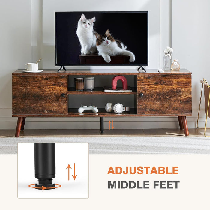 Sybels Solid Wood TV Stand for 55-60 inch TVs – Mid-Century Style Media Console with Soft-Close Cabinets, for Living Room, Office, Rust