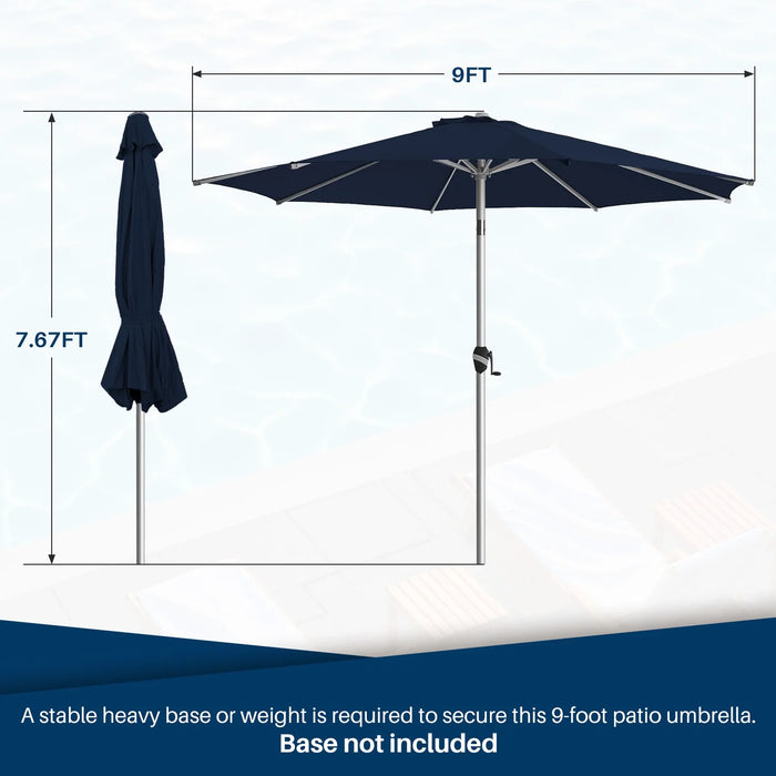 Sybels 9FT Patio Umbrella with Push-Button Tilt - Fade-Resistant Aluminum Frame for Pool, Deck & Garden, Blue