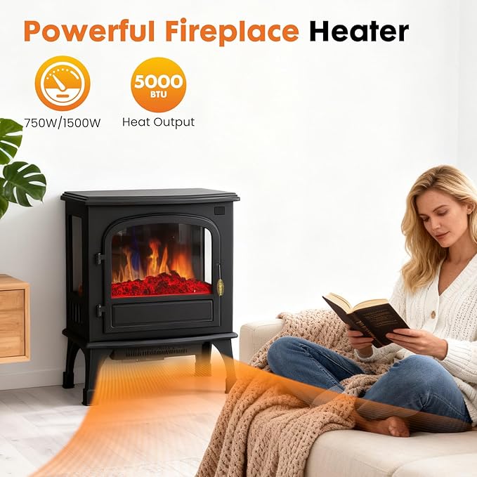Sybels Compact 26" Corner Electric Fireplace, 1500W/750W Heater with Adjustable 3D Flame - Space-Saving Freestanding Design for Bedroom, Office, Living Room, Black