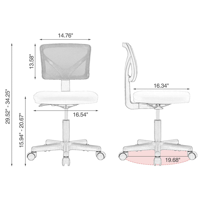 Sybels Adjustable Mesh Office Chair - Padded Seat, Low Back Support, 360° Swivel & Smooth Rolling Casters, Pink