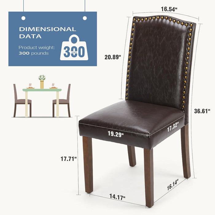 Sybels Set of 2 Modern Dining Chairs with Padded Leather Seat and Wooden Legs for Living Room, Dining Room, Dark Brown