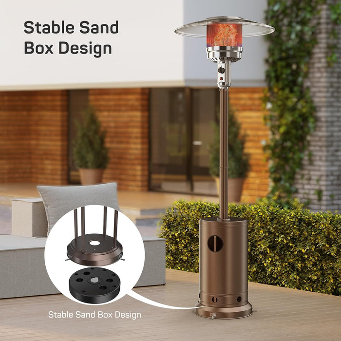 Dozzle 48,000 BTU Propane Patio Heater with Sand Base, Wheels & Auto Safety Shut-Off，and Wind-Resistant Double-Layer Steel