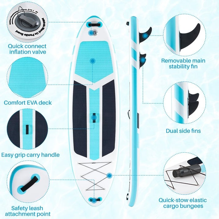 Sybels Complete Inflatable Stand Up Paddle Board Kit, Wide & Stable Design, Anti-Slip Deck, Adjustable Paddle, Ideal for Beginners to Advanced, Blue