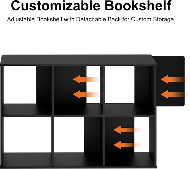 Sybels Cube Storage Shelf, 6-Cube Bookshelf with Removable Dividers，a Versatile Organizer , suitable for living rooms, home offices, and bedrooms, Black