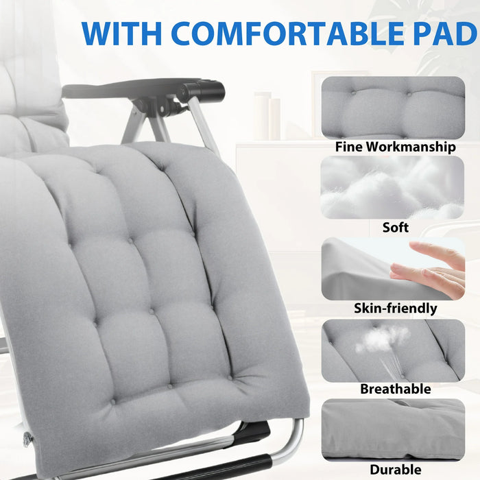 Sybels Zero Gravity Chair with Headrest & Cup Holders - Reclining Outdoor Lounge Chair, Supports 440lbs, Foldable for Backyard, Deck , Gray