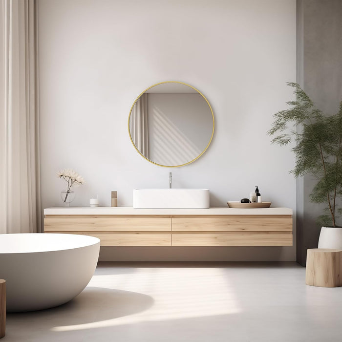 Sybels 24"Gold Round Wall Mirror - Perfect for Bathroom Vanity, Living Room, Entryway