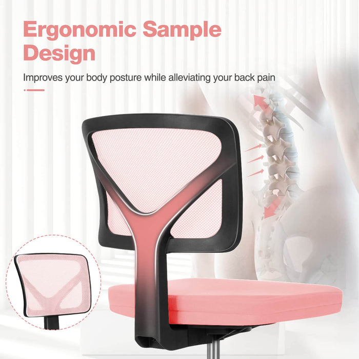 Sybels Adjustable Mesh Office Chair - Padded Seat, Low Back Support, 360° Swivel & Smooth Rolling Casters, Pink