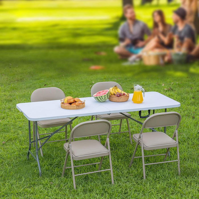 Dozzle 6ft Portable Folding Table for Parties & Camping | Heavy-Duty Indoor Outdoor Desk with Handle