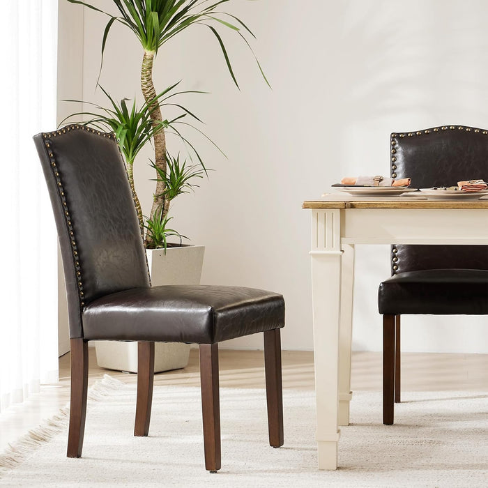 Sybels Set of 2 Modern Dining Chairs with Padded Leather Seat and Wooden Legs for Living Room, Dining Room, Dark Brown