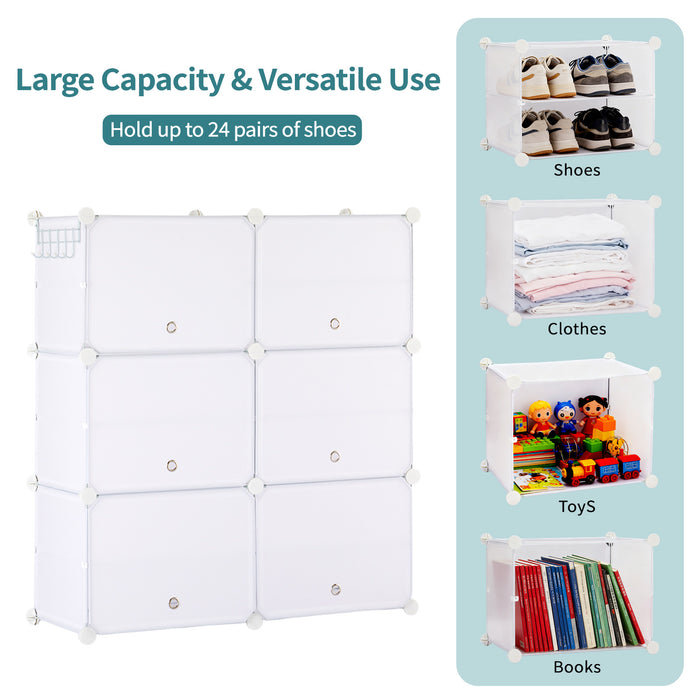 Sybels High-Capacity Shoe Rack (24 Pairs) – 6 Shelves with a Door for Entryway, Closet, Bedroom Storage, White